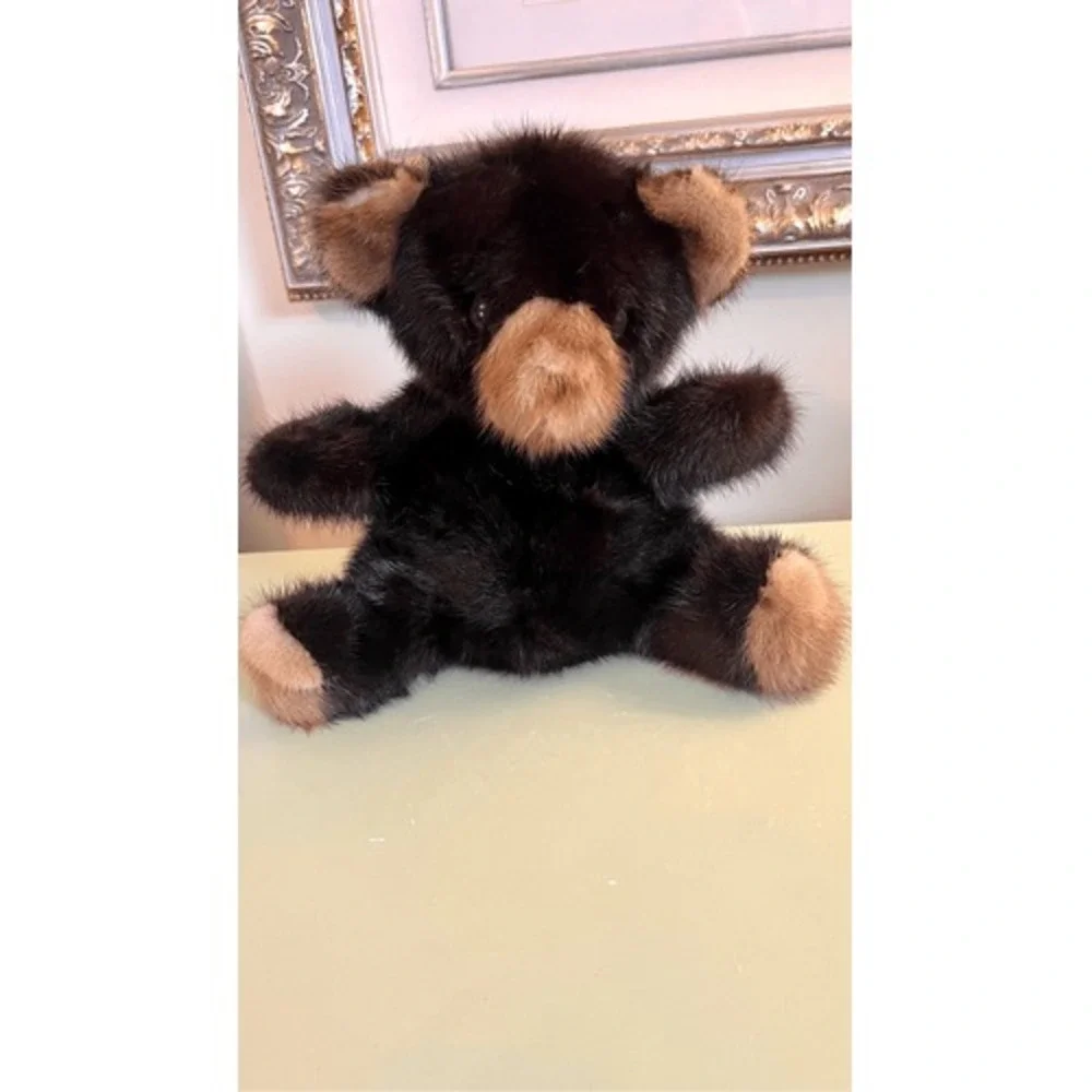 Vintage 80s Handmade real genuine mink fur Plush Brown Tan Bear‎ Stuffed Animal
